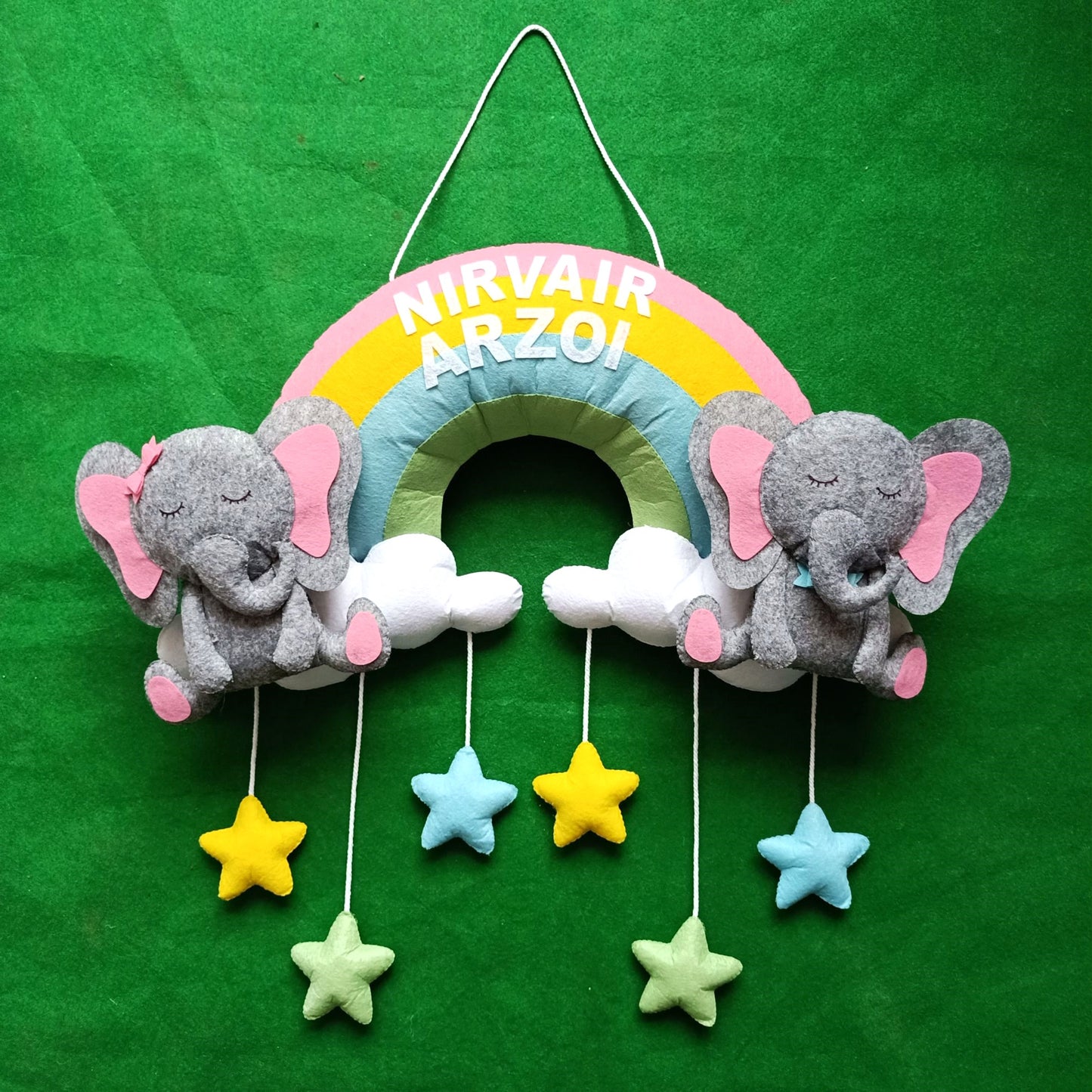 Rainbow with Elephants | Personalised Felt Kids Hanging