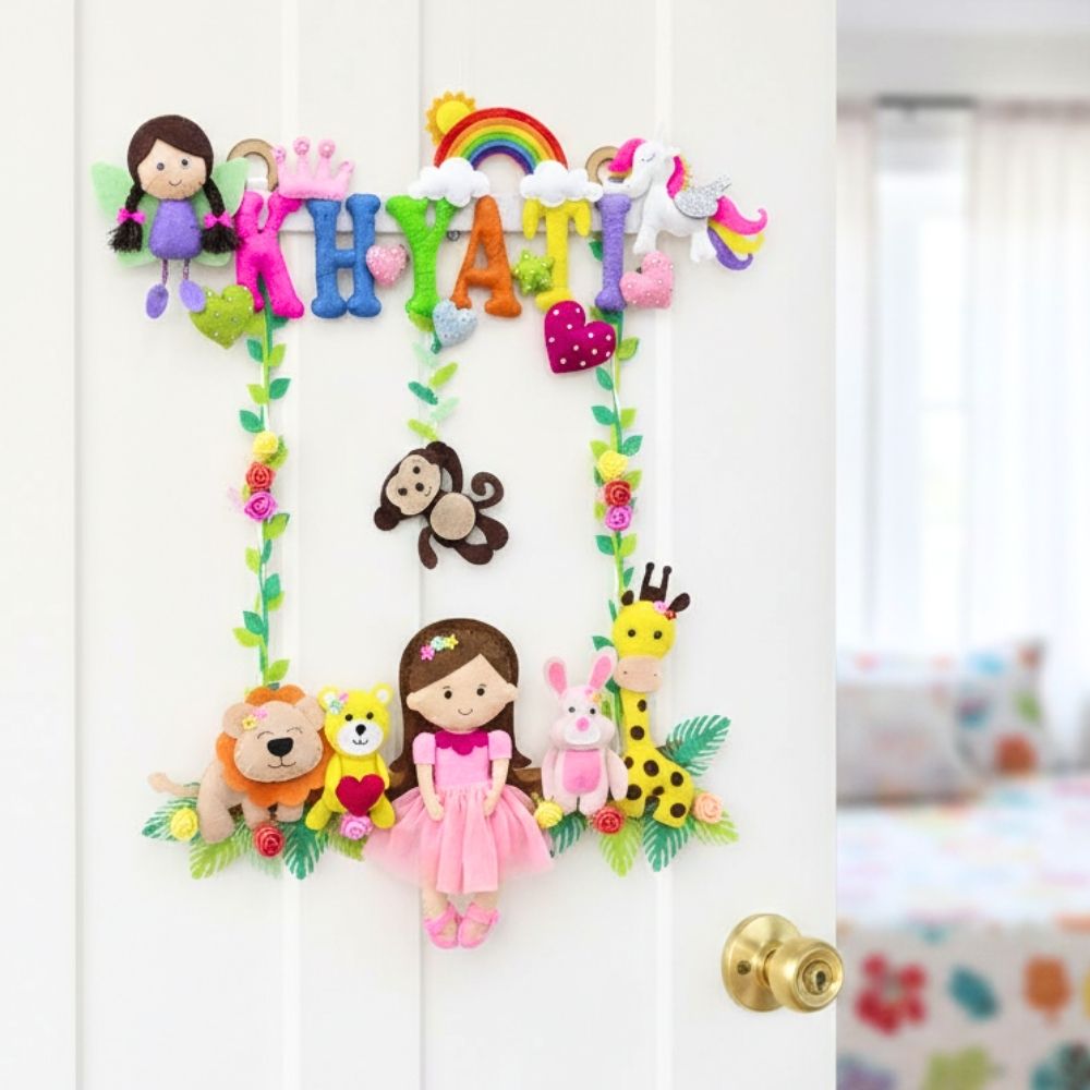 Girl with Nature Buddies | Personalised Felt Kids Hanging | Premium Range