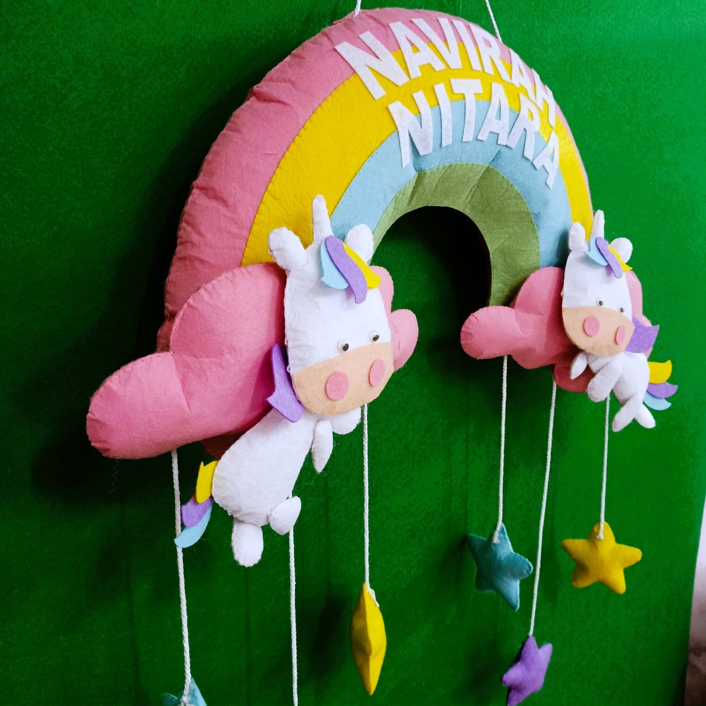 Rainbow with Unicorns | Personalised Felt Kids Hanging
