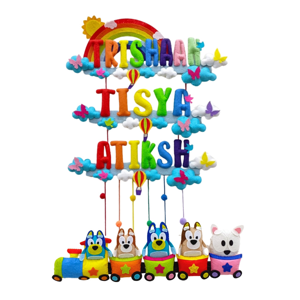 Rainbow Bluey Train | Personalised Felt Kids Hanging