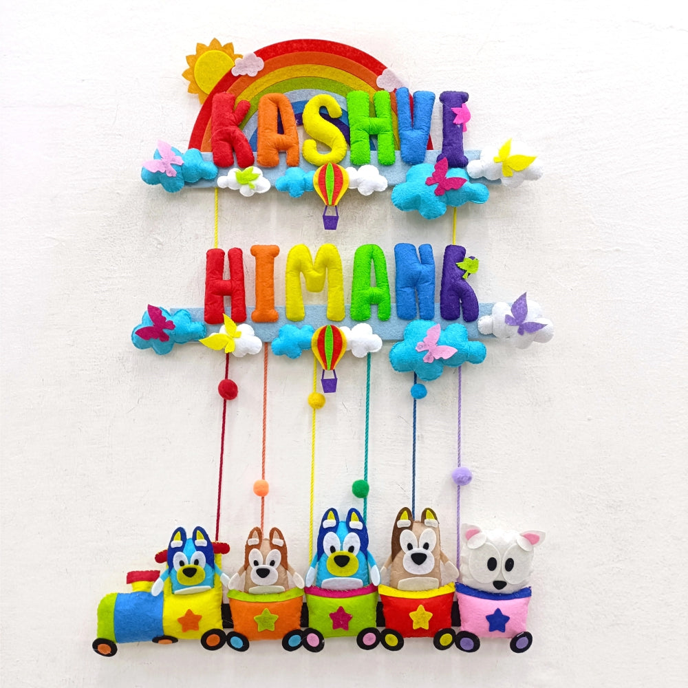 Rainbow Bluey Train | Personalised Felt Kids Hanging