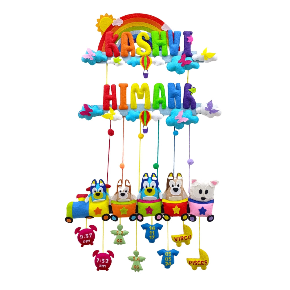 Rainbow Bluey Train | Personalised Felt Kids Hanging