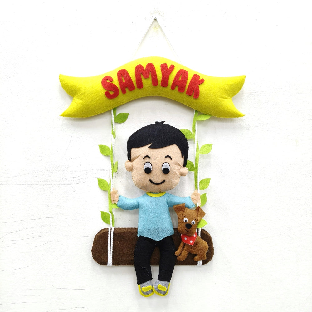 Boy On Swing | Personalised Felt Kids Hanging