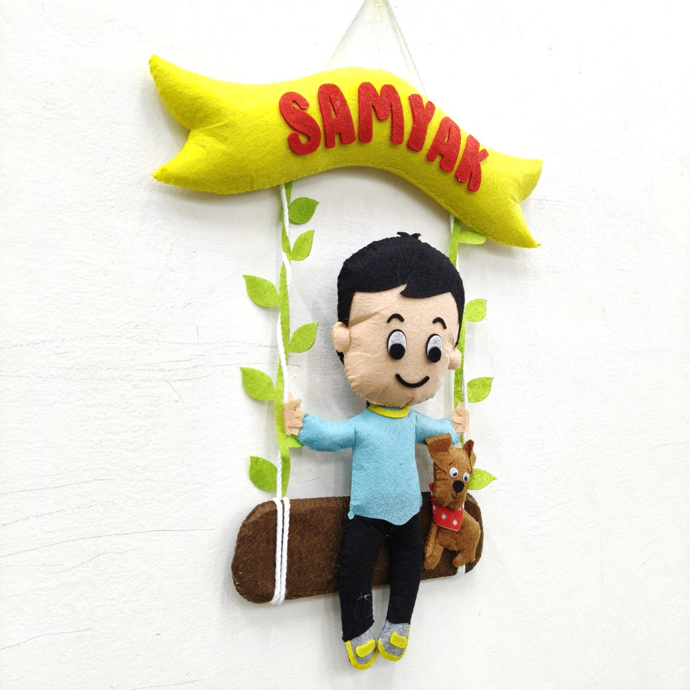 Boy On Swing | Personalised Felt Kids Hanging