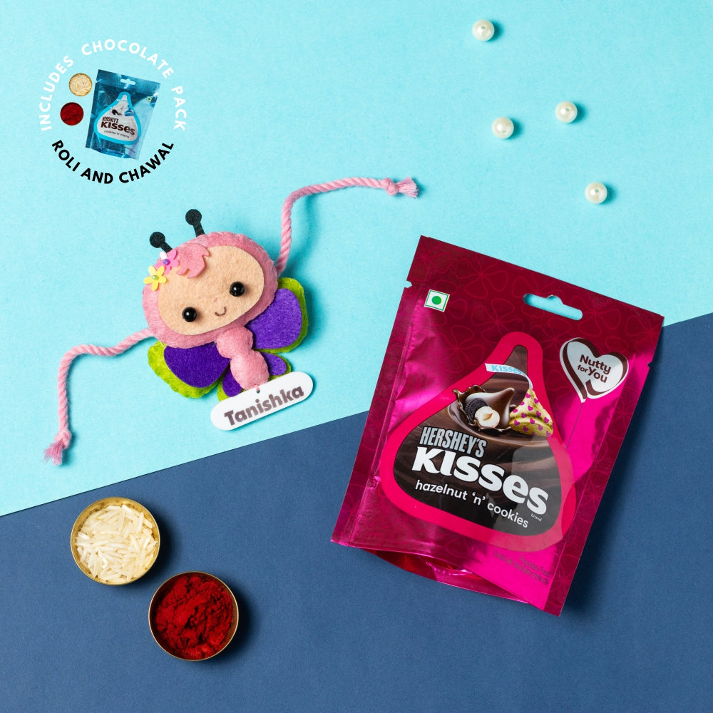 Butterfly Rakhi Combo with Chocolates, Roli and Chawal | Personalised Kids Rakhi