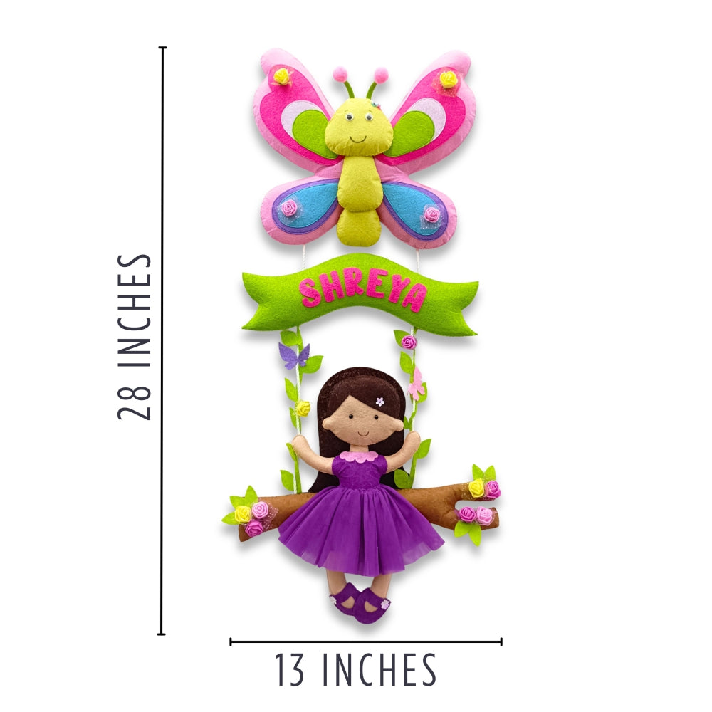 Butterfly with Doll on Swing | Personalised Felt Kids Hanging