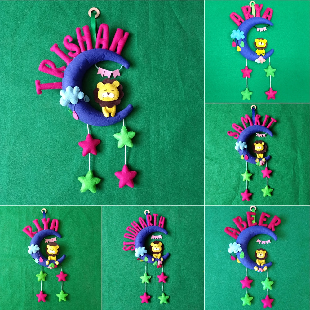 Cute Lion on Moon | Personalised Felt Kids Hanging