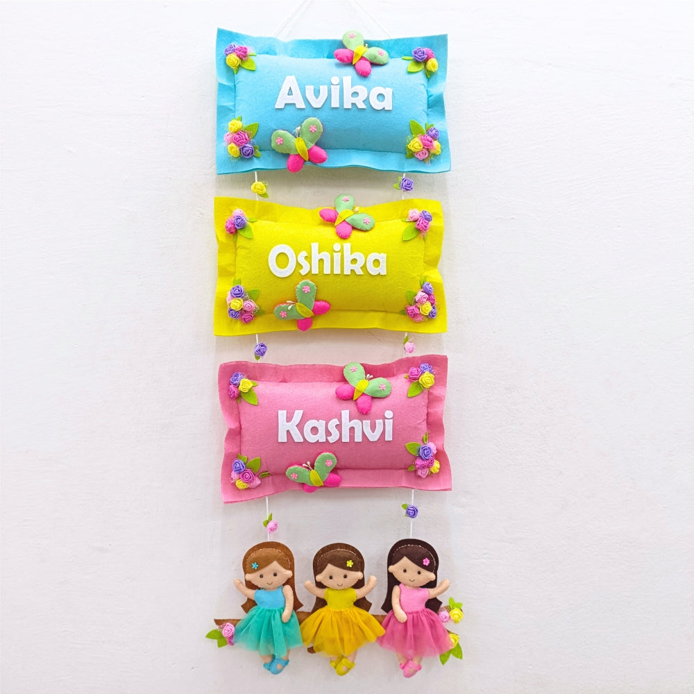 Dolls on Swing | Personalised Felt Kids Hanging for Siblings