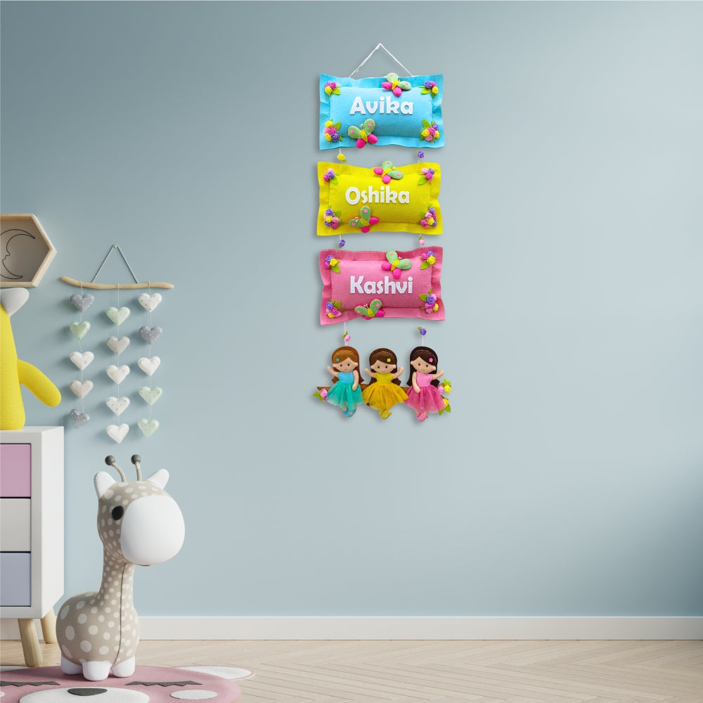 Dolls on Swing | Personalised Felt Kids Hanging for Siblings