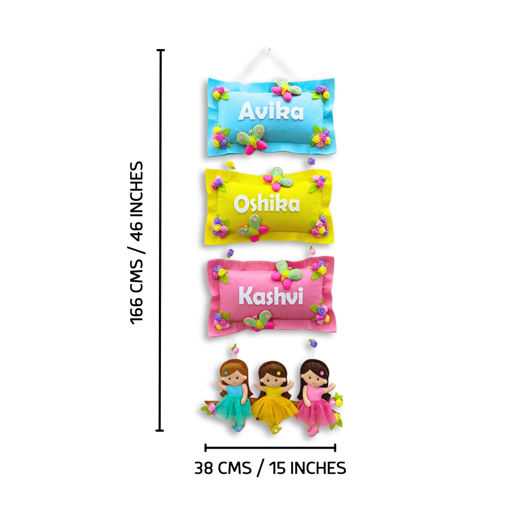 Dolls on Swing | Personalised Felt Kids Hanging for Siblings