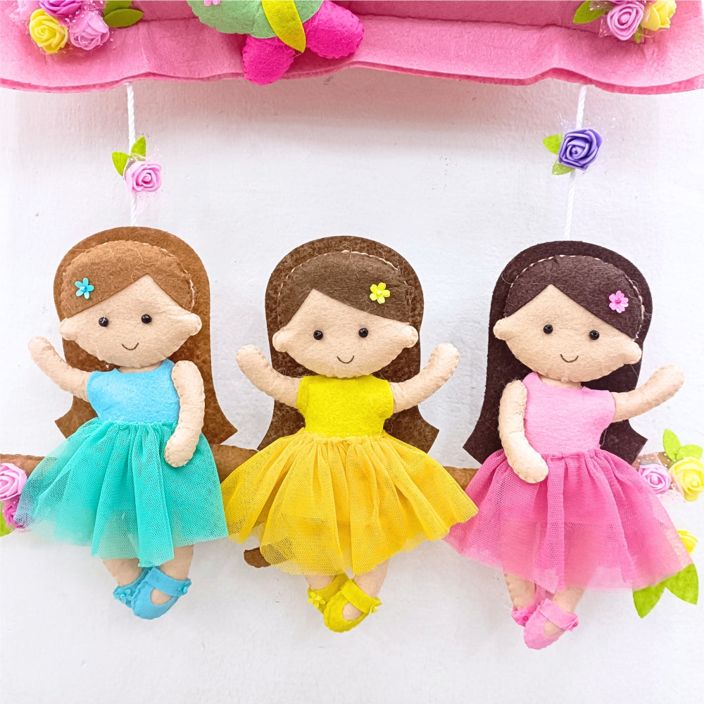 Dolls on Swing | Personalised Felt Kids Hanging for Siblings