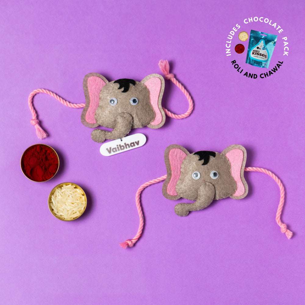Elephant Rakhi Combo with Chocolates, Roli and Chawal | Personalised Kids Rakhi