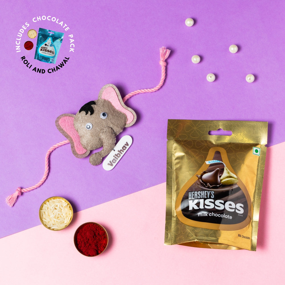 Elephant Rakhi Combo with Chocolates, Roli and Chawal | Personalised Kids Rakhi