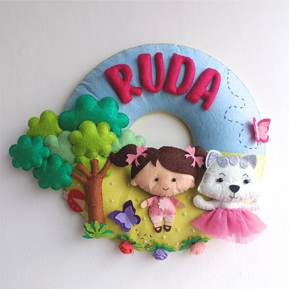 Cuddles with Cat | Personalised Felt Kids Hanging