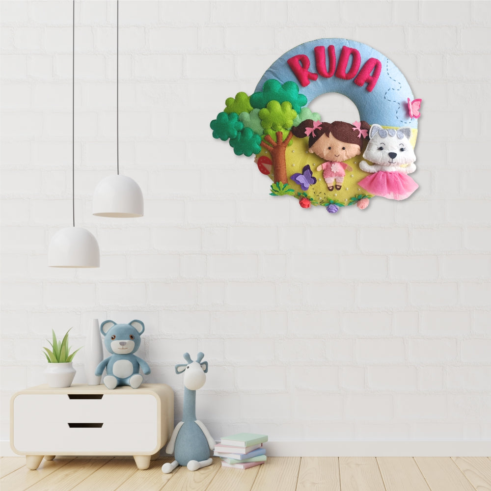 Cuddles with Cat | Personalised Felt Kids Hanging