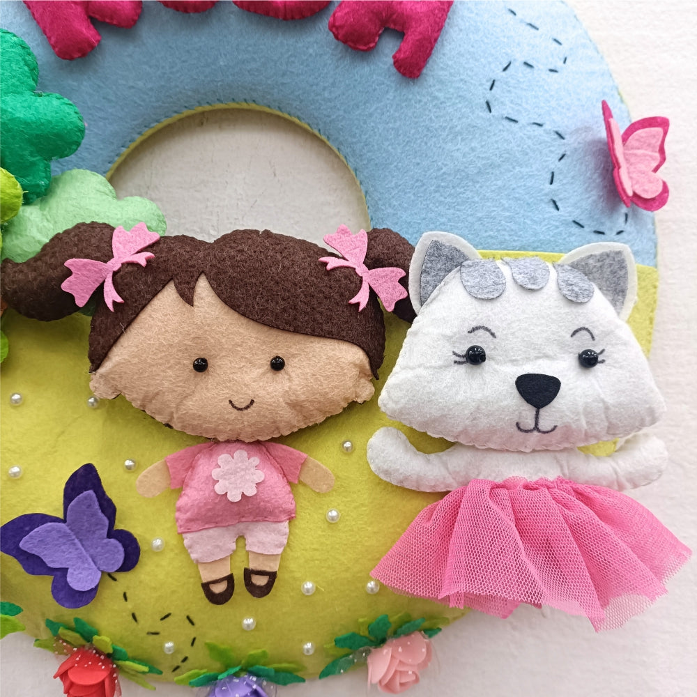 Cuddles with Cat | Personalised Felt Kids Hanging