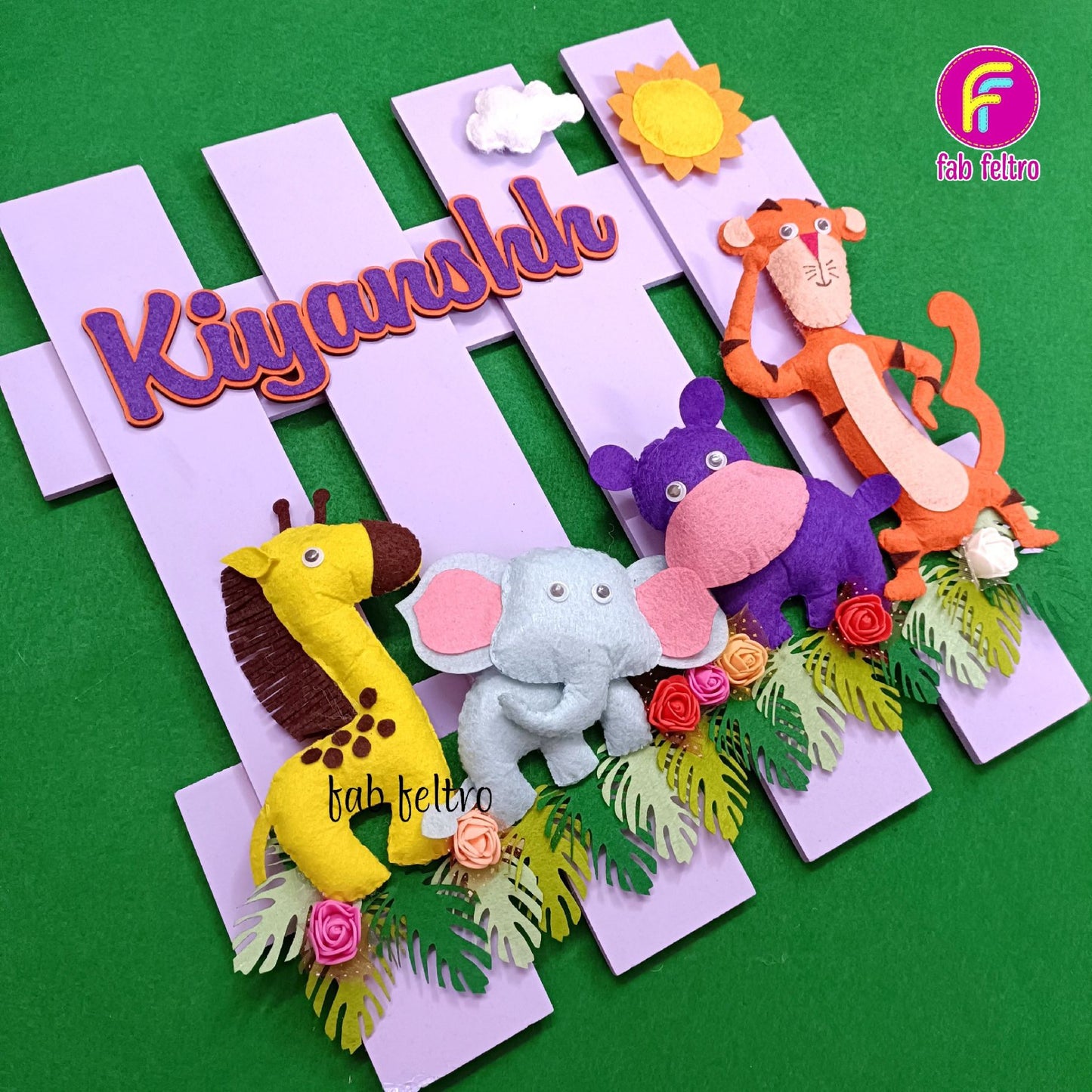 Jungle Themed Fence Wall Hanging | Personalised Felt Kids Hanging