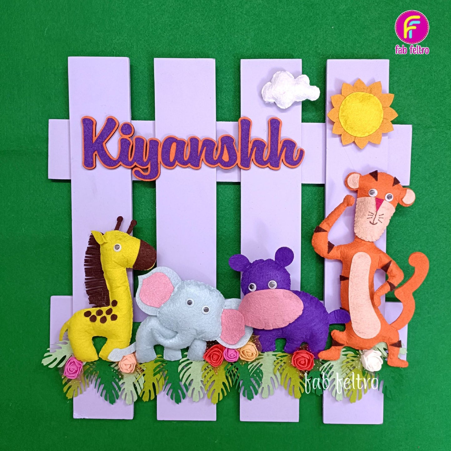 Jungle Themed Fence Wall Hanging | Personalised Felt Kids Hanging