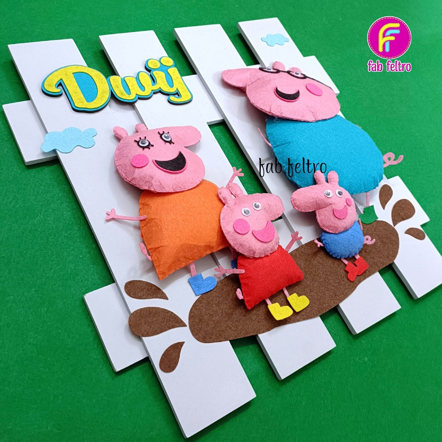 Peppa Themed Fence Wall Hanging | Personalised Felt Kids Hanging