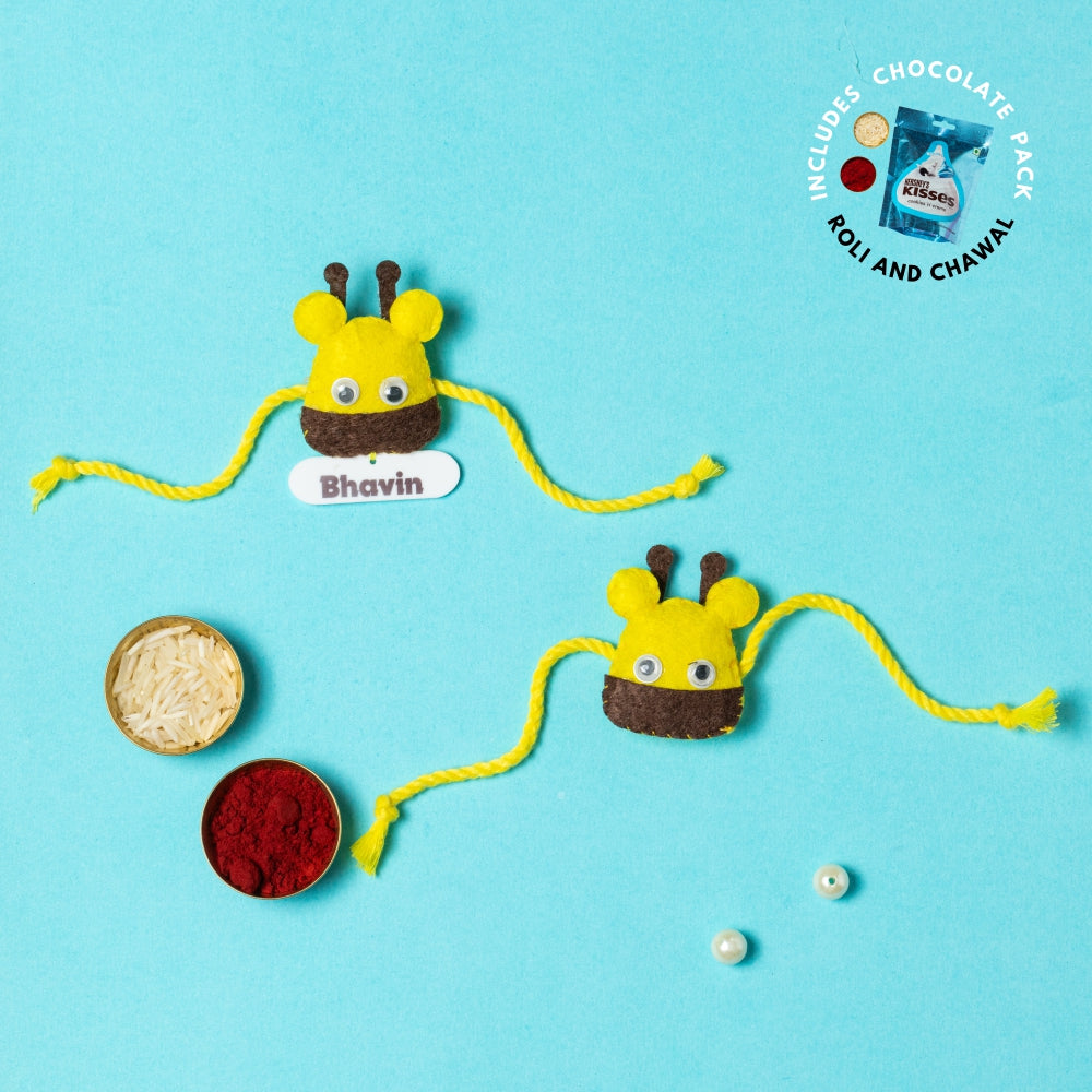 Giraffe Rakhi Combo with Chocolates, Roli and Chawal | Personalised Kids Rakhi
