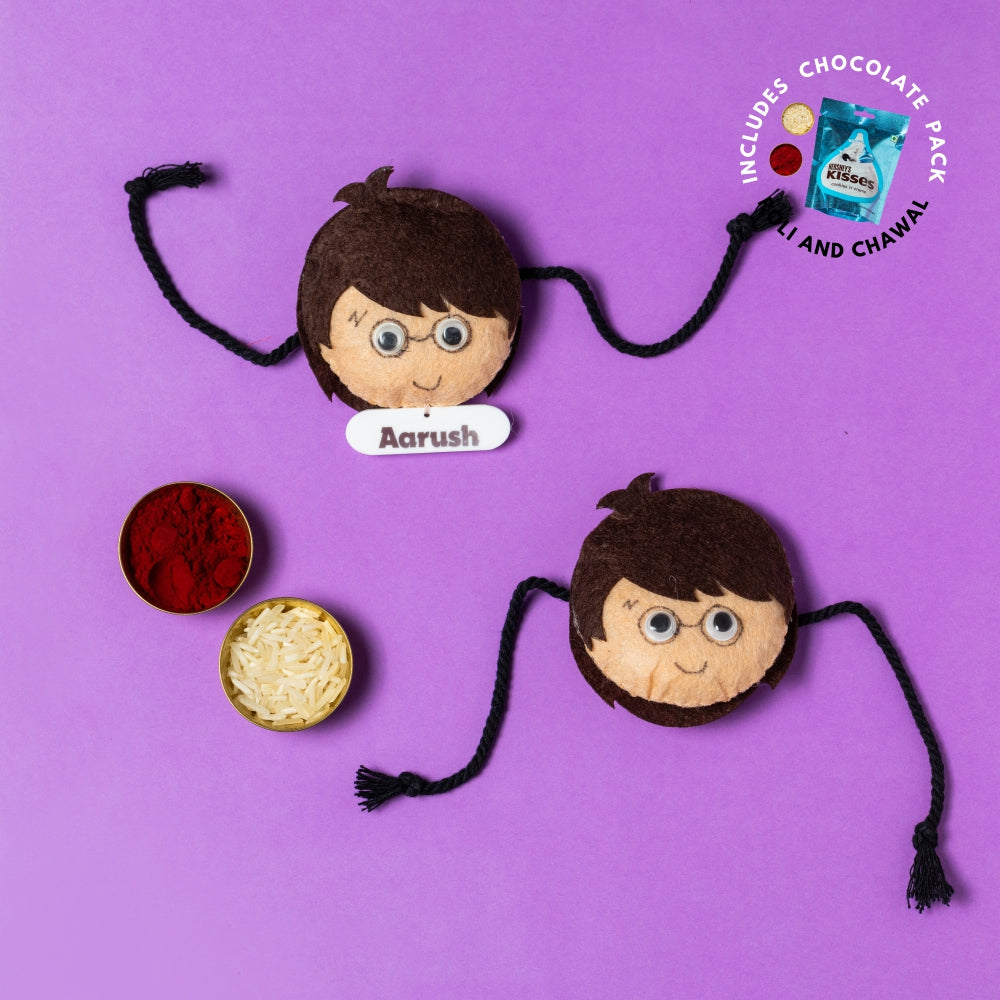 Harry Potter Rakhi Combo with Chocolates, Roli and Chawal | Personalised Kids Rakhi