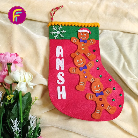 PERSONALISED CHRISTMAS STOCKING RED - GINGERBREAD
