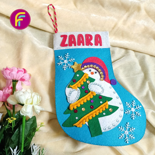 PERSONALISED CHRISTMAS STOCKING BLUE - SNOWMAN