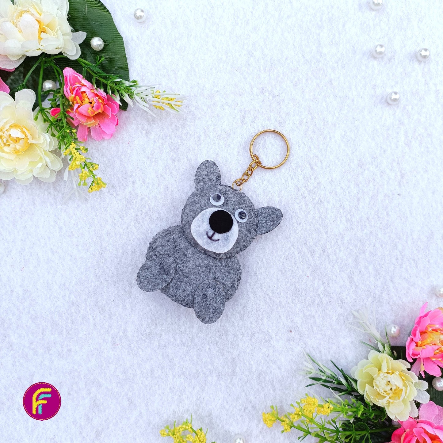 Grey Teddy Keychain