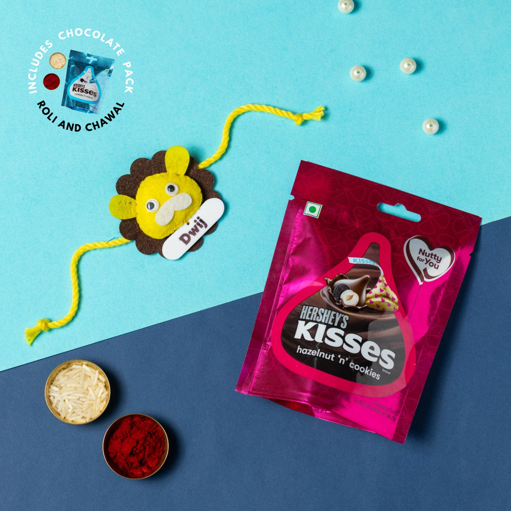 Lion Hanging with Personalised Rakhi, Chocolates,Roli and Chawal | Rakhi Hamper