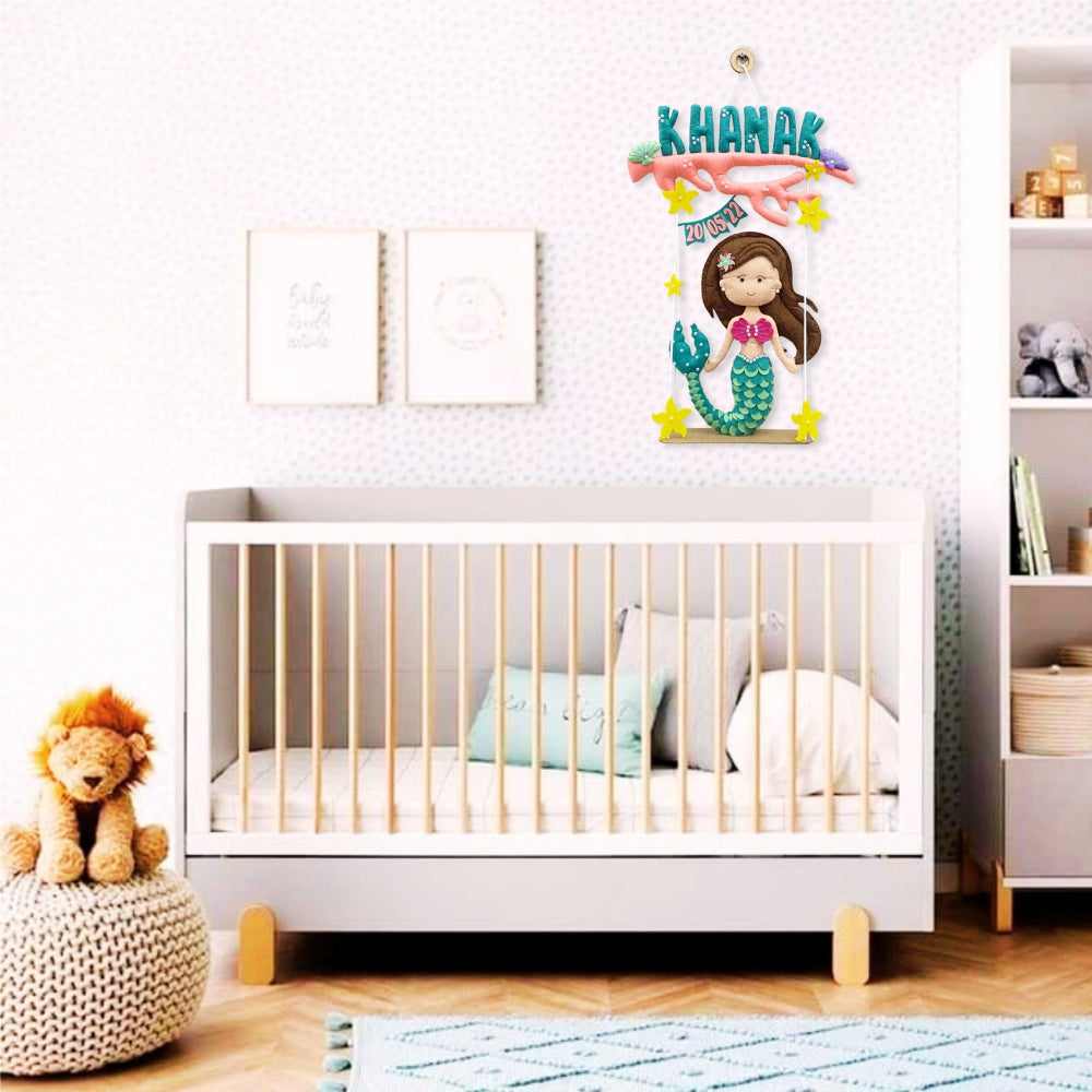 Mermaid On Swing | Personalised Felt Kids Room Decor