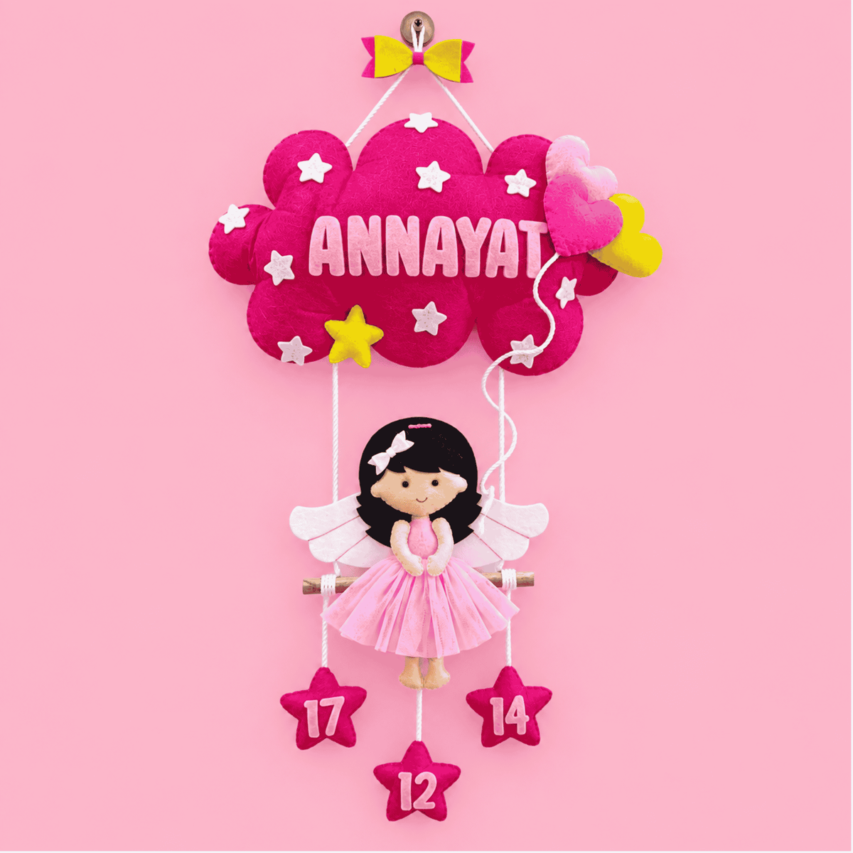 Princess on Swing | Personalised Felt Kids Hanging | Kids Room Decor