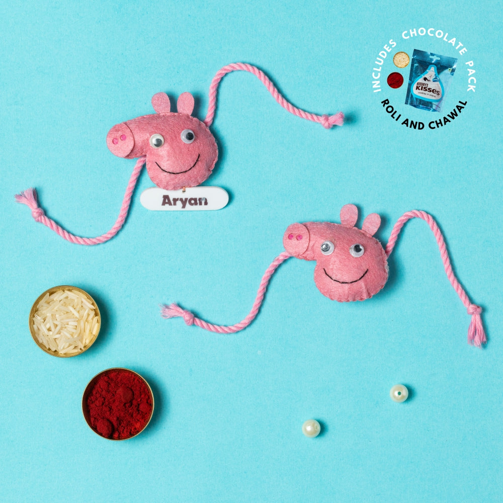 Peppa Rakhi Combo with Chocolates, Roli and Chawal | Personalised Kids Rakhi