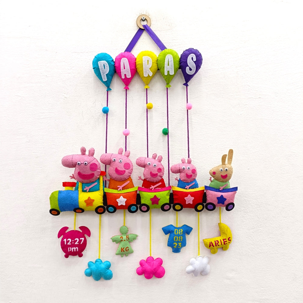Peppa Pig Train with Balloons | Personalised Felt Kids Hanging