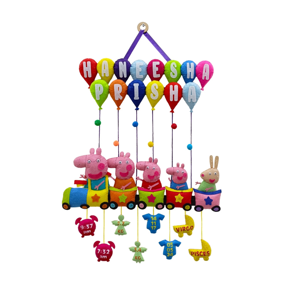 Peppa Pig Train with Balloons | Personalised Felt Kids Hanging