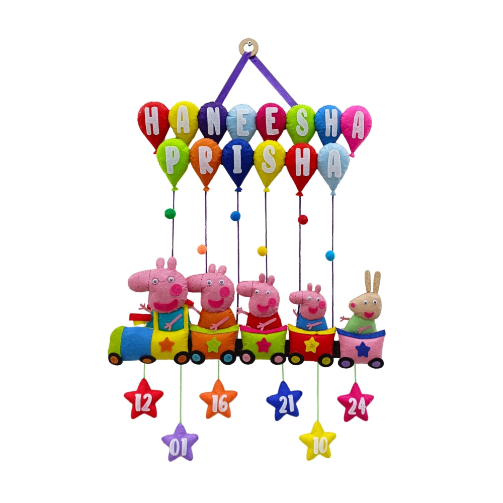 Peppa Pig Train with Balloons | Personalised Felt Kids Hanging