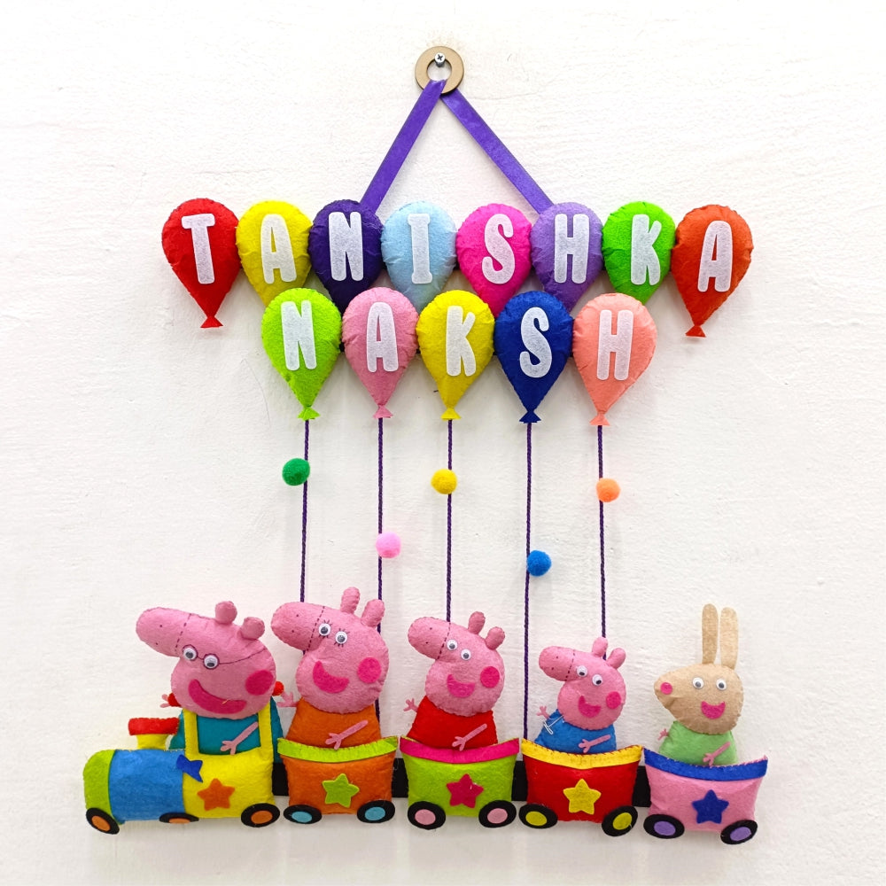 Peppa Pig Train with Balloons | Personalised Felt Kids Hanging