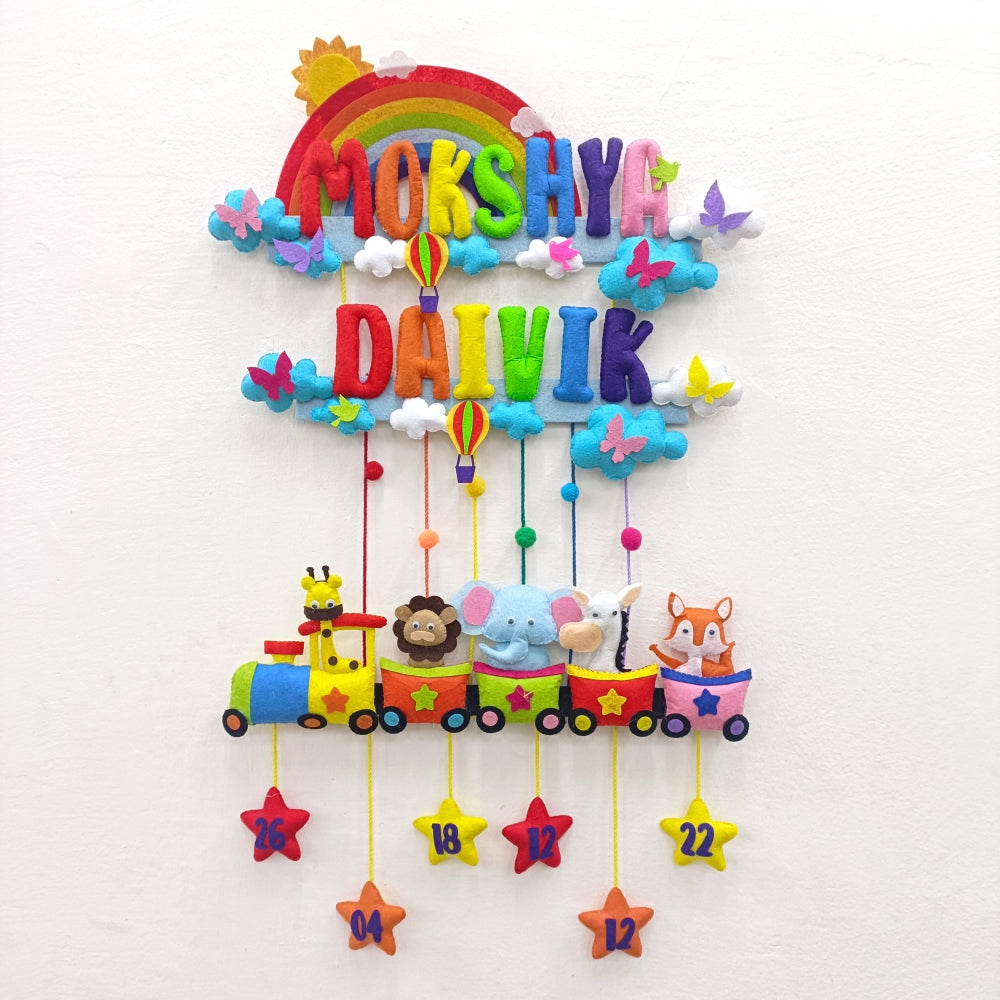 Rainbow Animal Train | Personalised Felt Kids Hanging