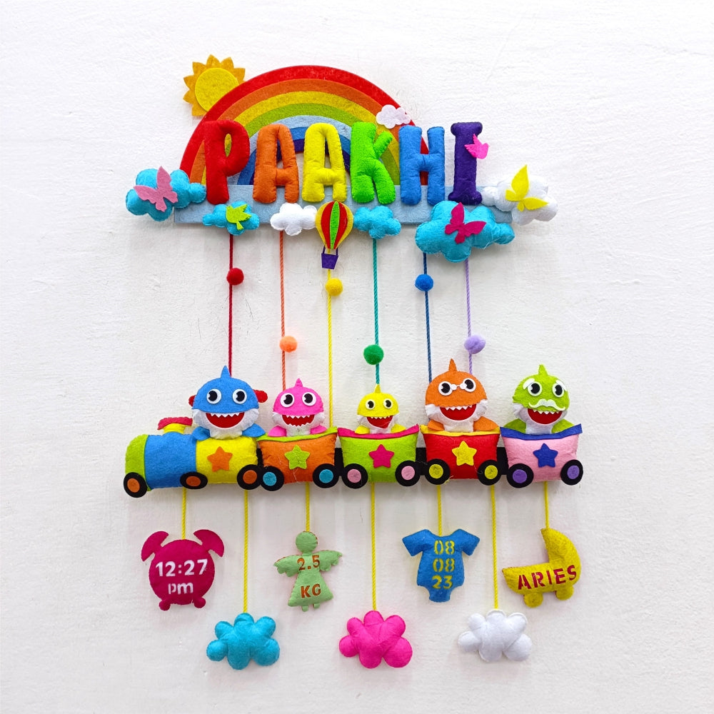 Rainbow Baby Shark Train | Personalised Felt Kids Hanging