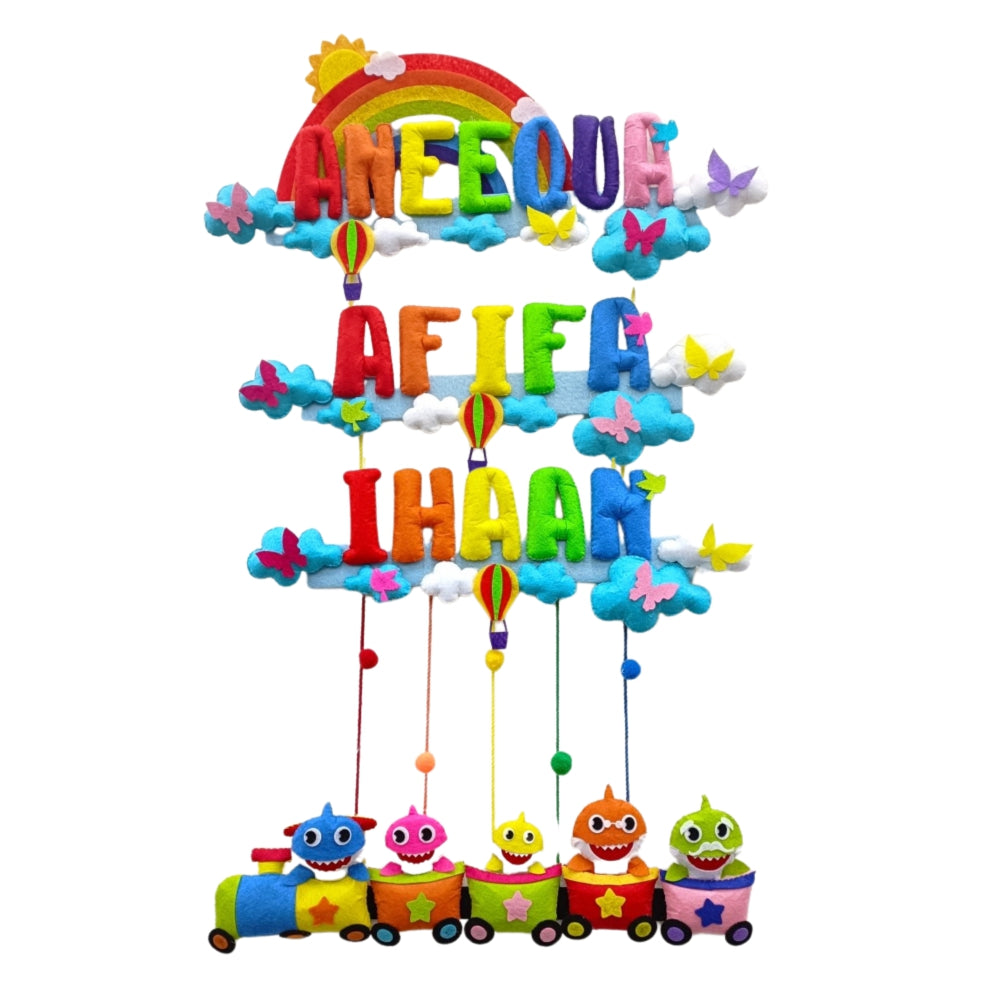 Rainbow Baby Shark Train | Personalised Felt Kids Hanging