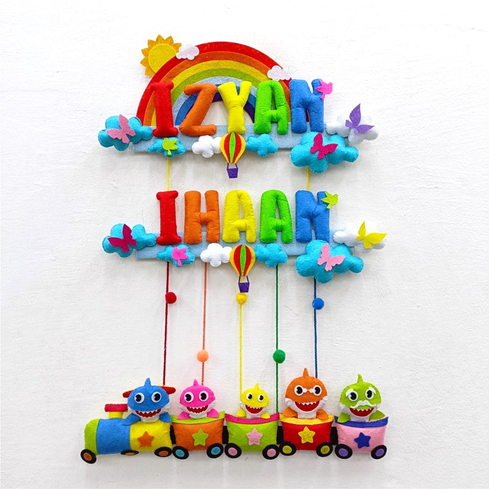 Rainbow Baby Shark Train | Personalised Felt Kids Hanging