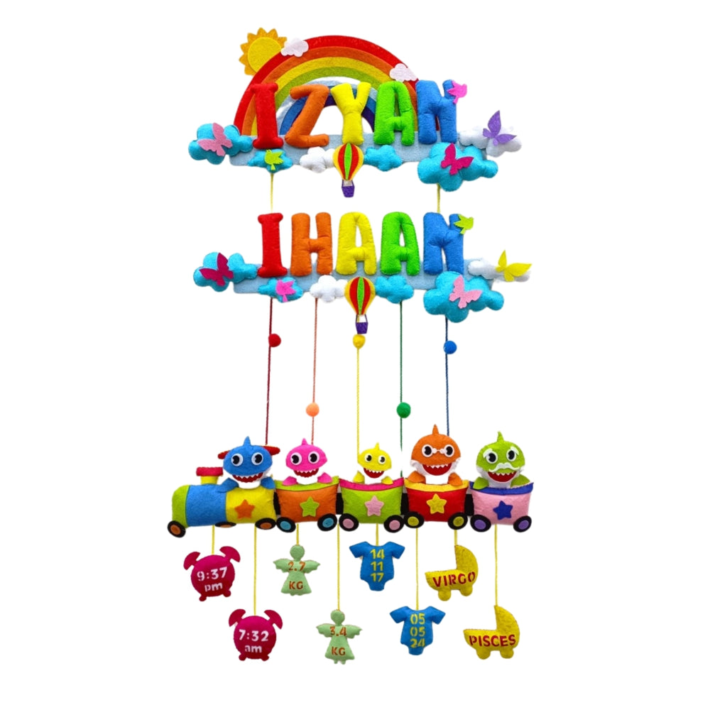 Rainbow Baby Shark Train | Personalised Felt Kids Hanging