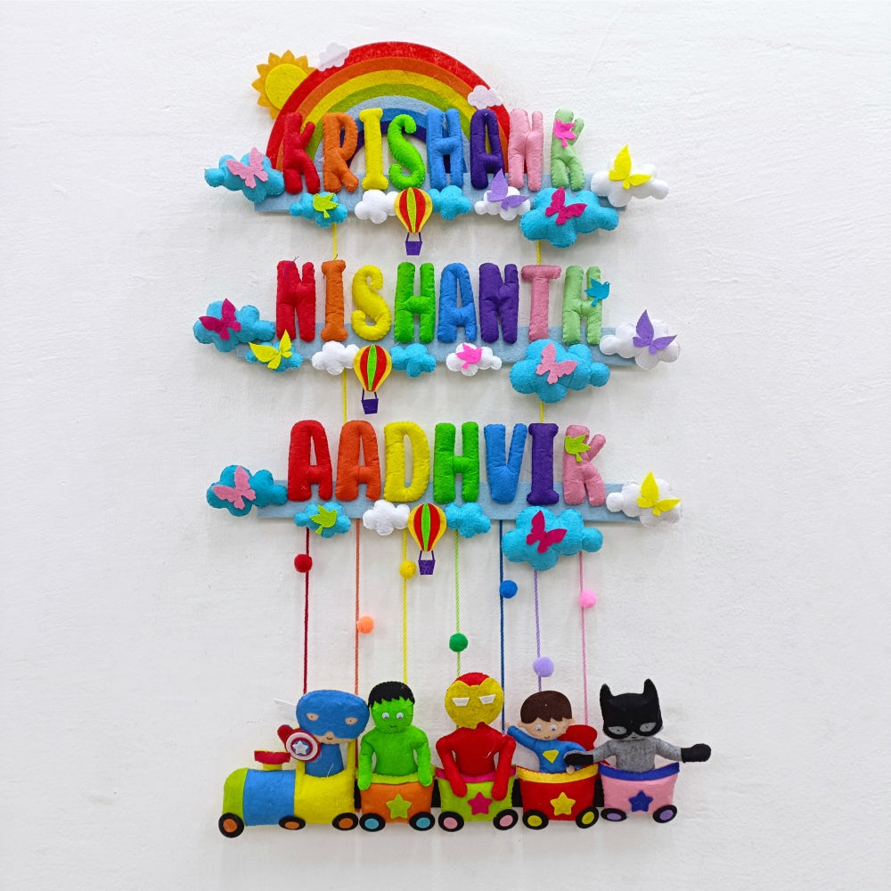Rainbow Superhero Train | Personalised Felt Kids Hanging