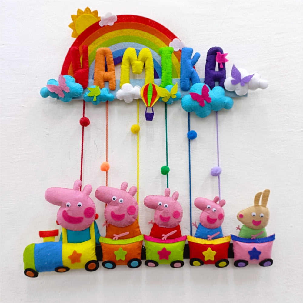 Rainbow Peppa Train | Personalised Felt Kids Hanging