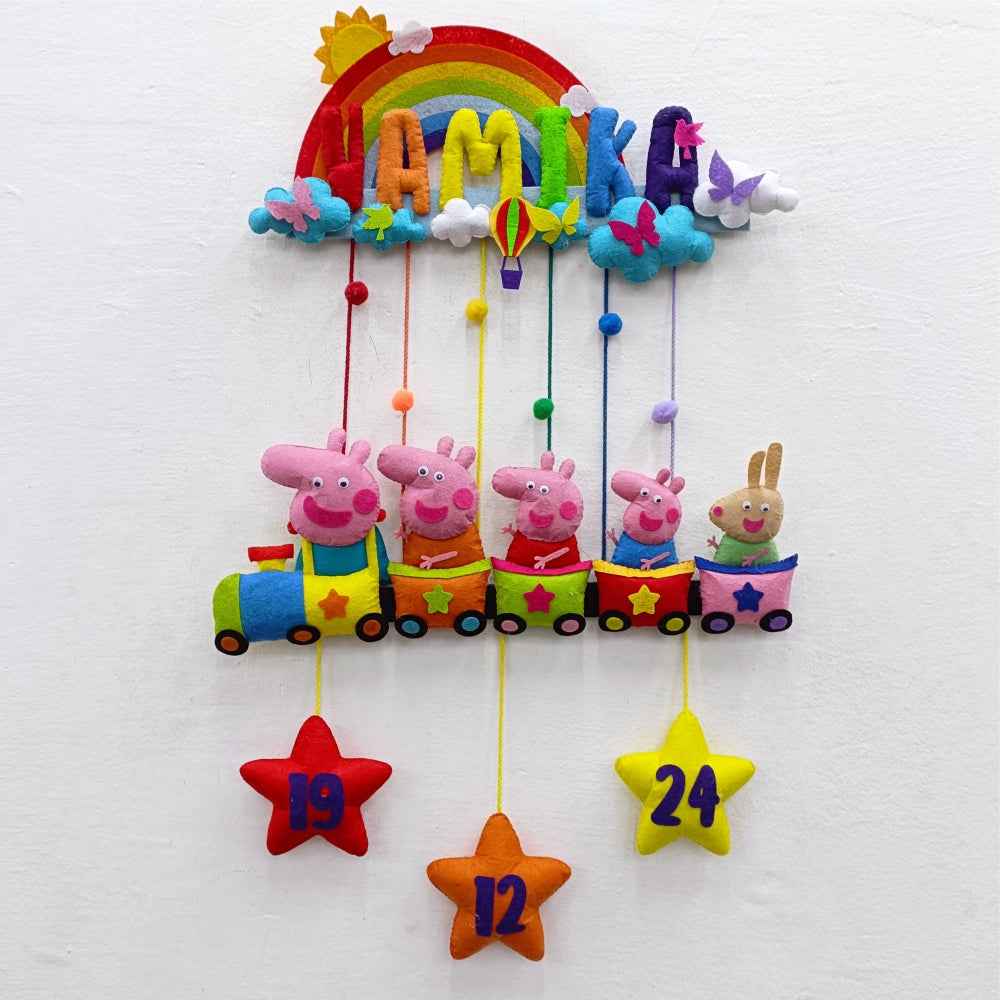 Rainbow Peppa Train | Personalised Felt Kids Hanging