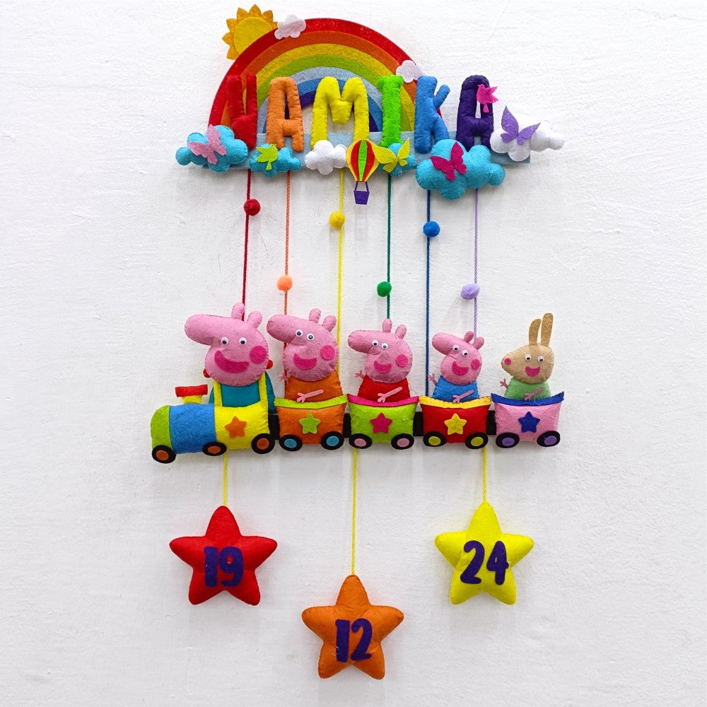 Rainbow Peppa Train | Personalised Felt Kids Hanging