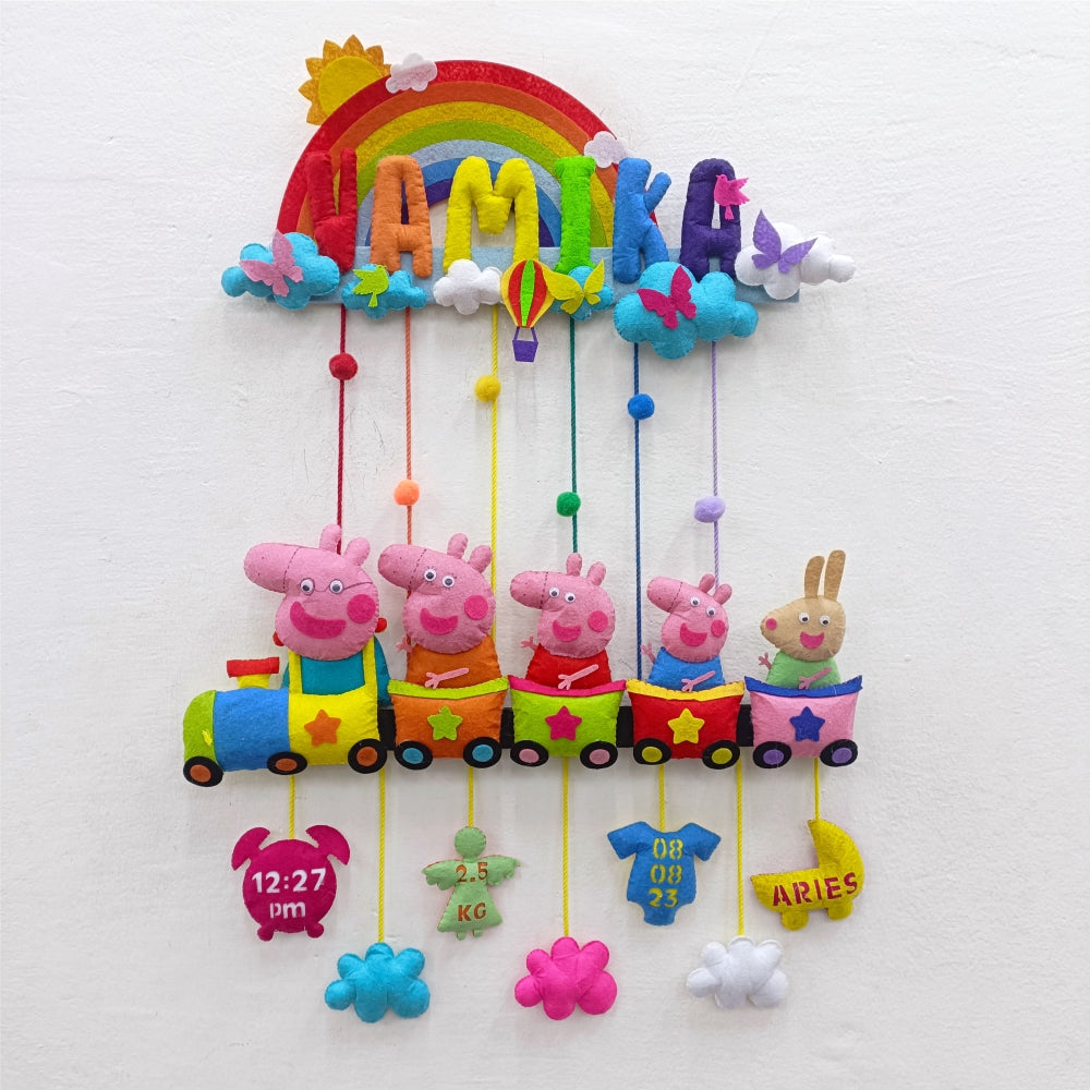 Rainbow Peppa Train | Personalised Felt Kids Hanging