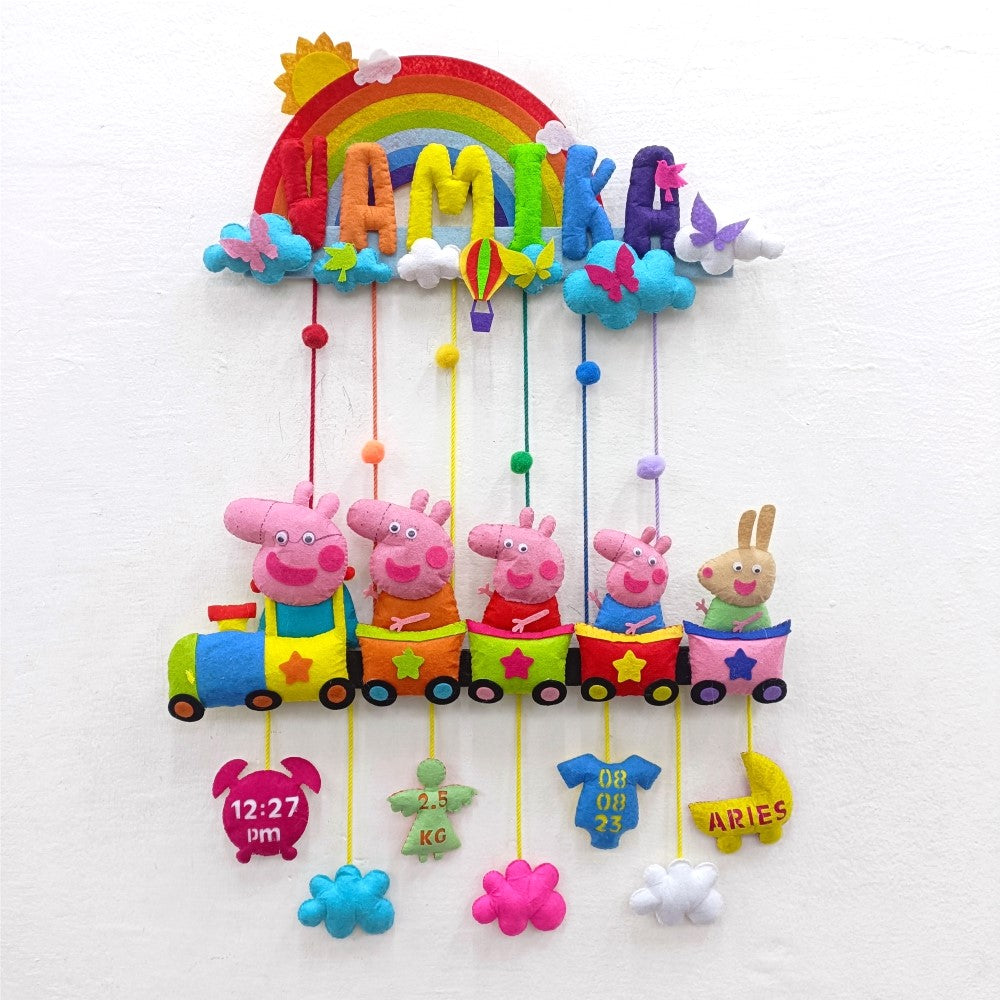 Rainbow Peppa Train | Personalised Felt Kids Hanging