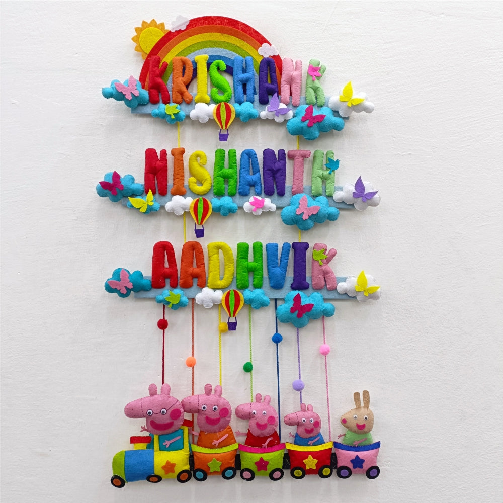 Rainbow Peppa Train | Personalised Felt Kids Hanging