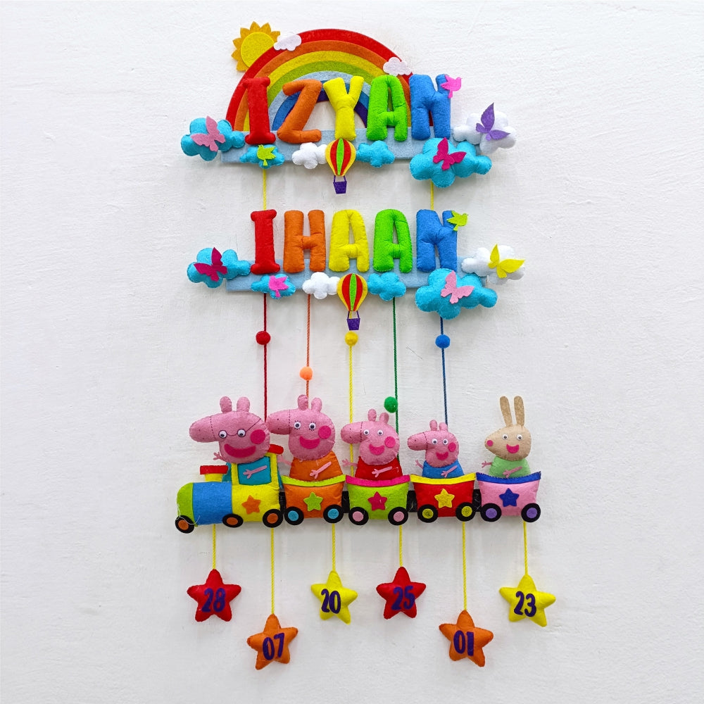 Rainbow Peppa Train | Personalised Felt Kids Hanging