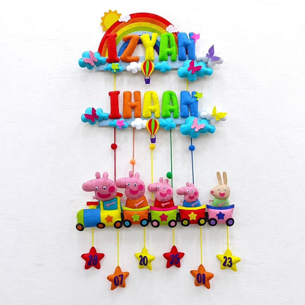 Rainbow Peppa Train | Personalised Felt Kids Hanging